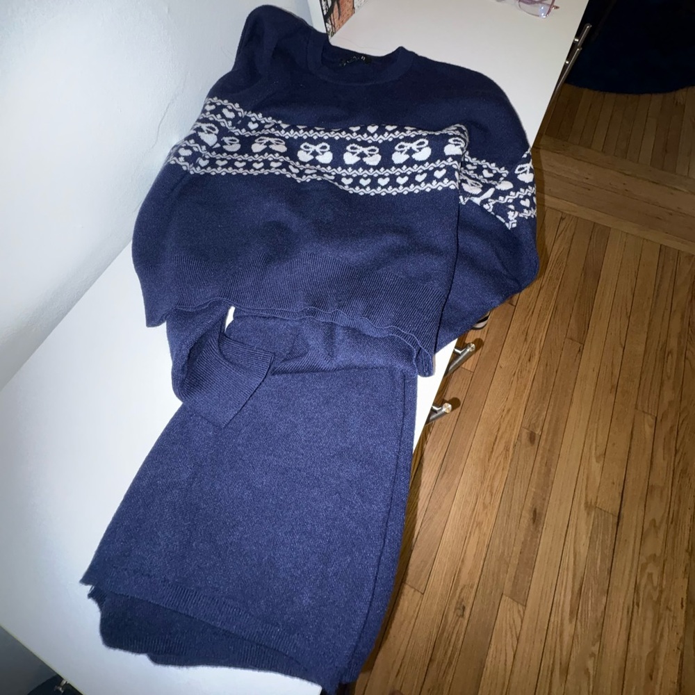 Navy Blue Women's Christmas pajama set with White Pattern